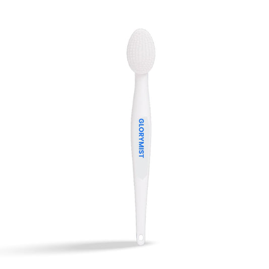 White cleaning brush with blue text on a white background