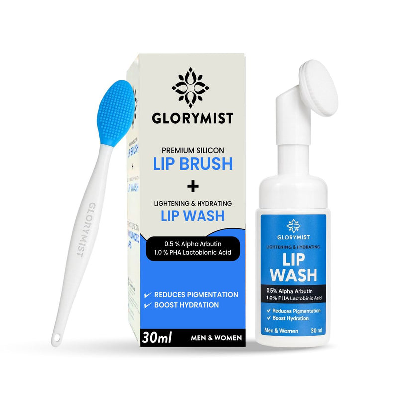 Glorymist lip wash and brush set on a white background
